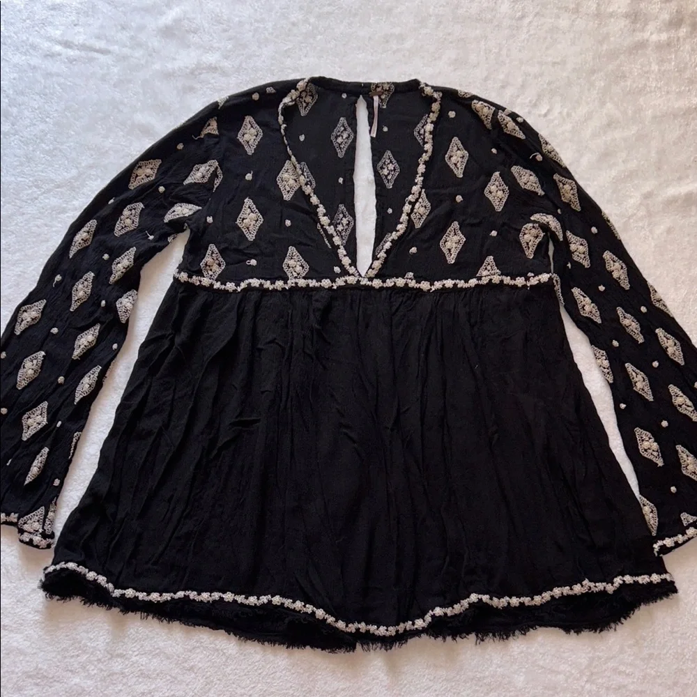 Free People Black Mini Dress with White Diamond Motif